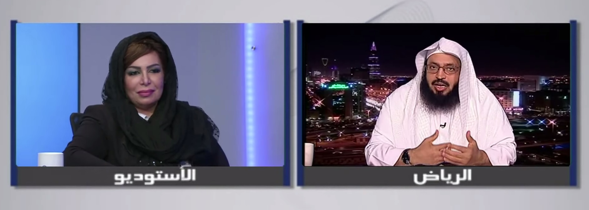 סועאד אל-שמרי בעימות טלוויזיוני עם אחד ממבקריה (צילום מסך: יוטיוב)