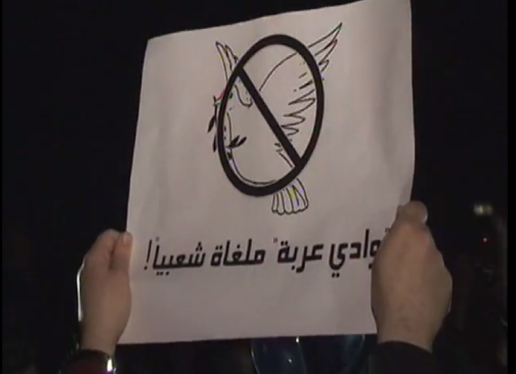 הסכם ואדי ערבה בטל ומבוטל בציבור, מתוך ההפגנה מול שגרירות ישראל בעמאן אמש (צילום מסך: יוטיוב)
