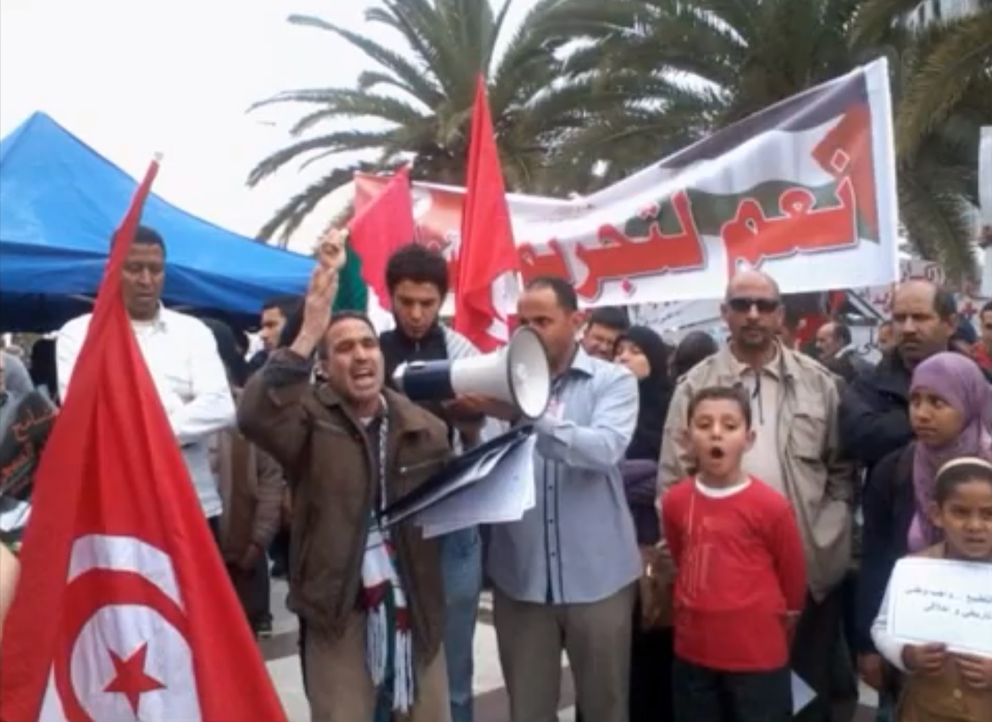 הפגנה נגד הנורמליזציה בתוניסיה, מארס 2013 (צילום מסך: יוטיוב)