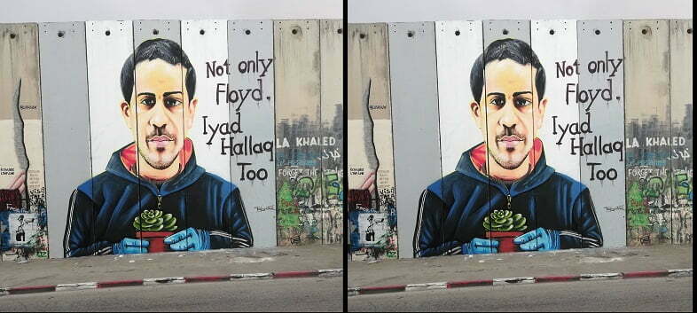 גרפיטי של איאד אל-חלק על חומת ההפרדה בבית לחם (תצלום מתוך פליקר: Seka Hamed)