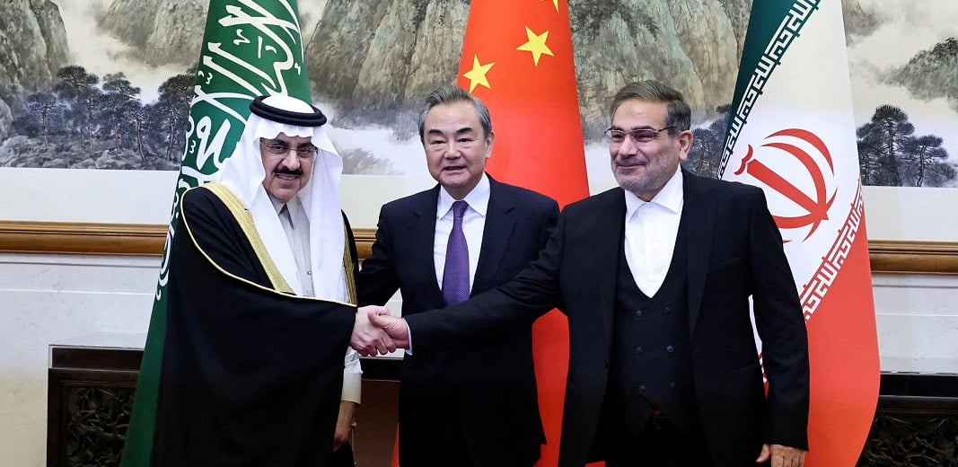פגישת נציגי סין, ערב הסעודית ואיראן. צילום: רויטרס