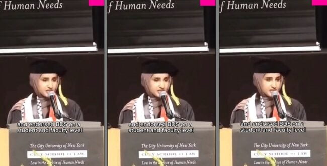 פאטימה מוסא מוחמד, בוגרת אמריקאית ממוצא תימני של לימודי משפטים, בזמן נאומה. צילום מסך מתוך טיקטוק